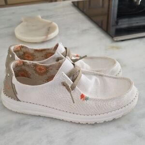 Hey Dude White Aztec Pattern Shoes